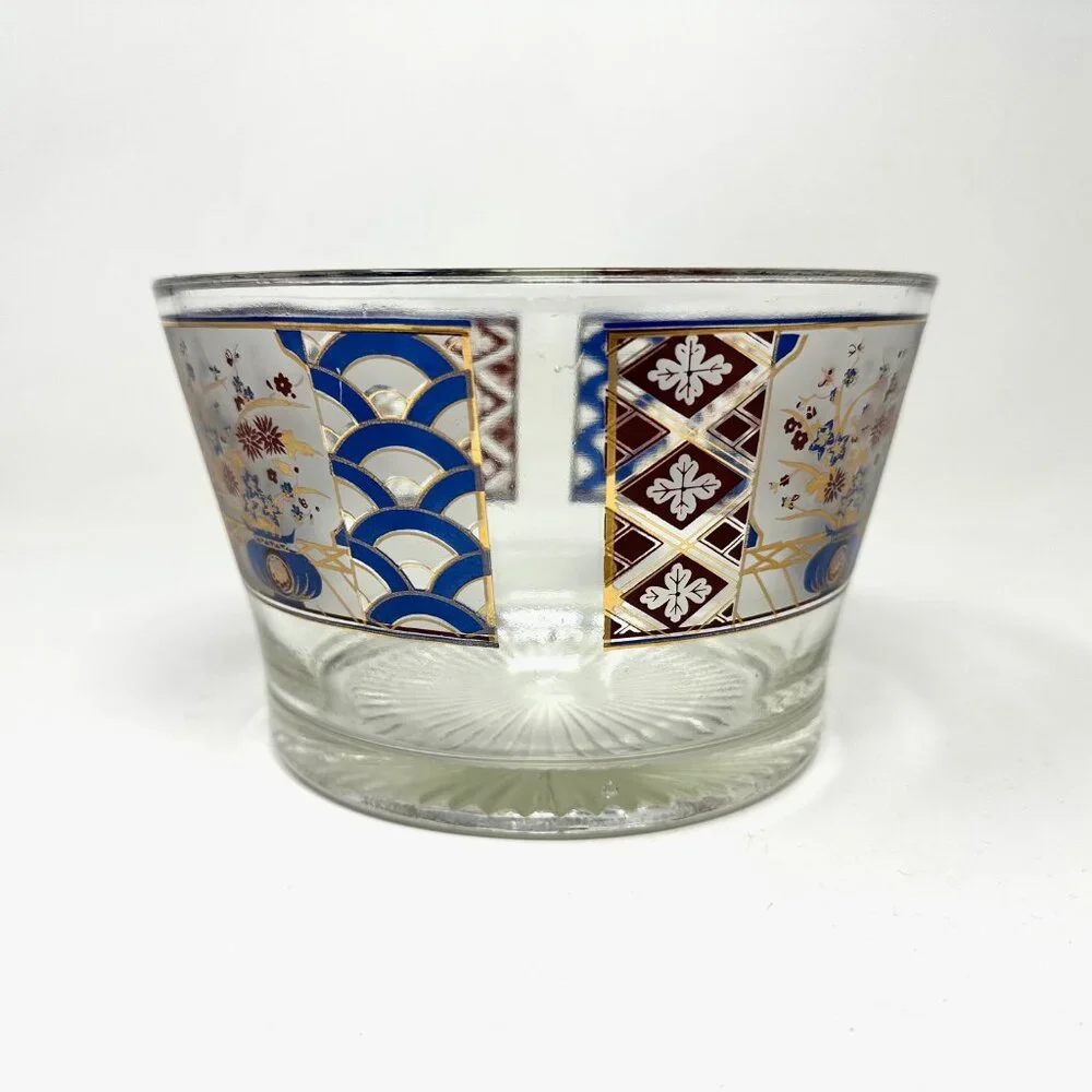 Culver MCM Glass Ice Bucket/Bowl Japanese Design Gold Gild 60's Signed Beautiful
